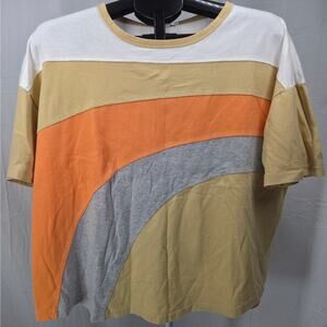 easel Colorblock Short Sleeve Tee in White, Orange, Gray, Tan